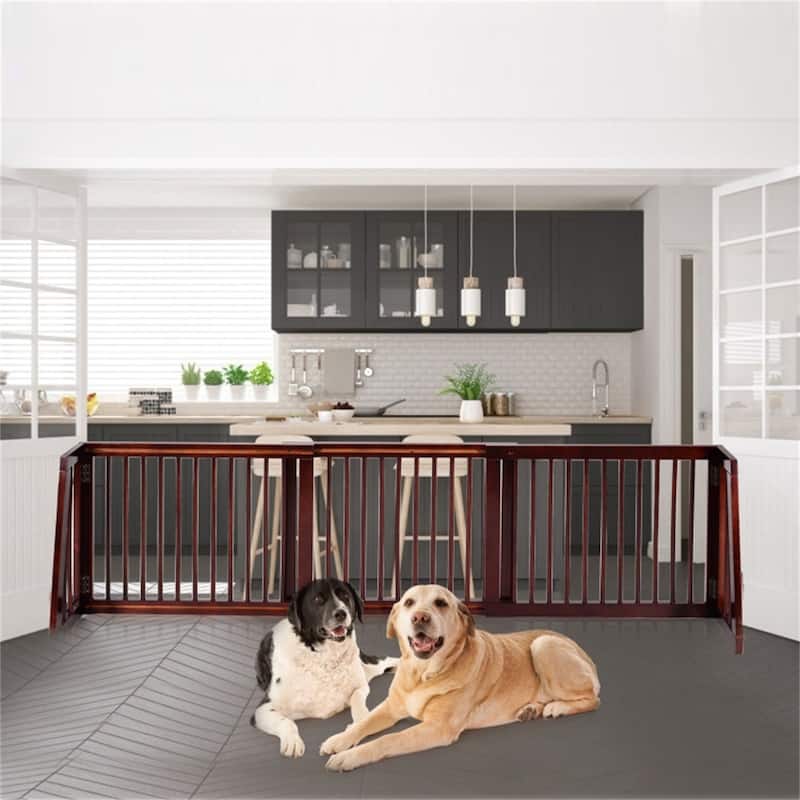 Wooden Pet Gate 3 Panels,Freestanding Length Adjustable - 80" x 22" x 0.8" (L x W x H)