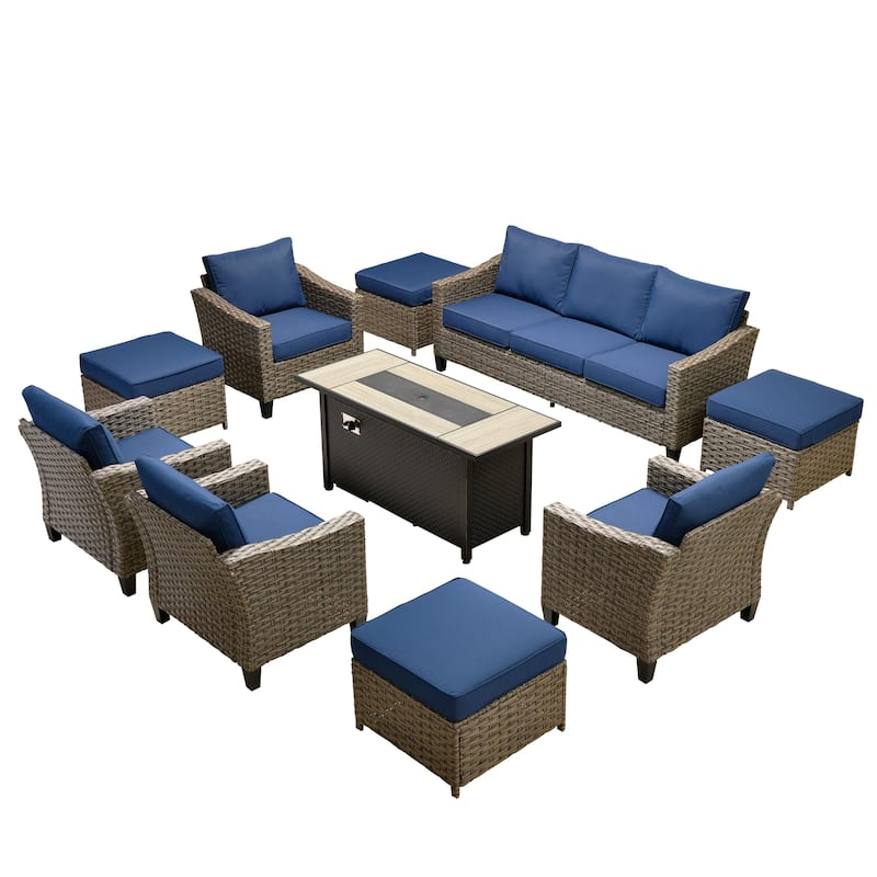 ​​OVIOS 10-Piece Outdoor Wicker Set with Fire Pit Table​
