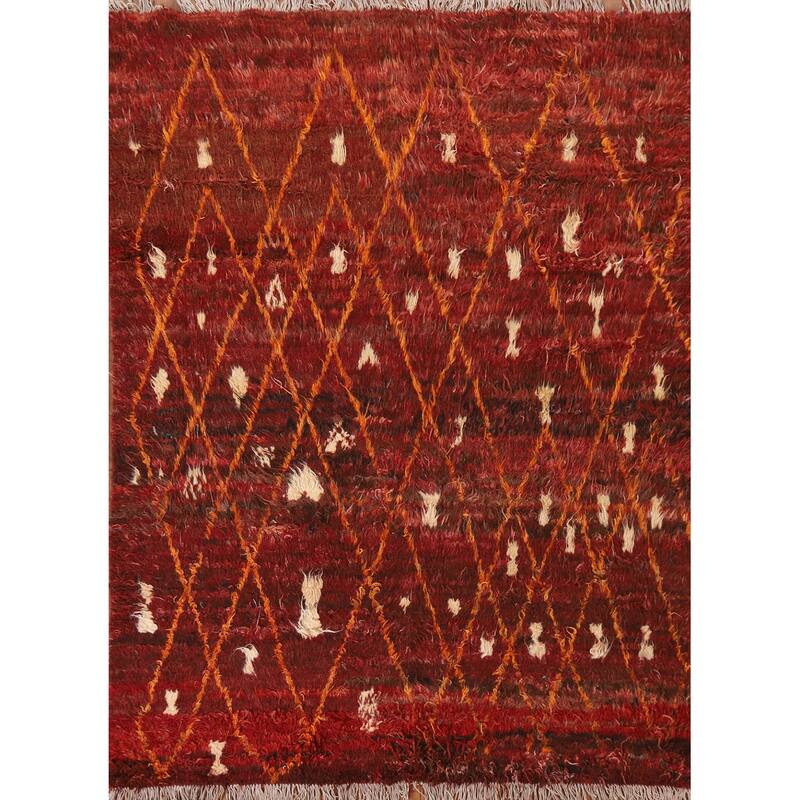 Hand Knotted Oriental 100% Wool Carpet Modern Geometric Red Moroccan Area Rug - 6' 4'' X 5' 0''