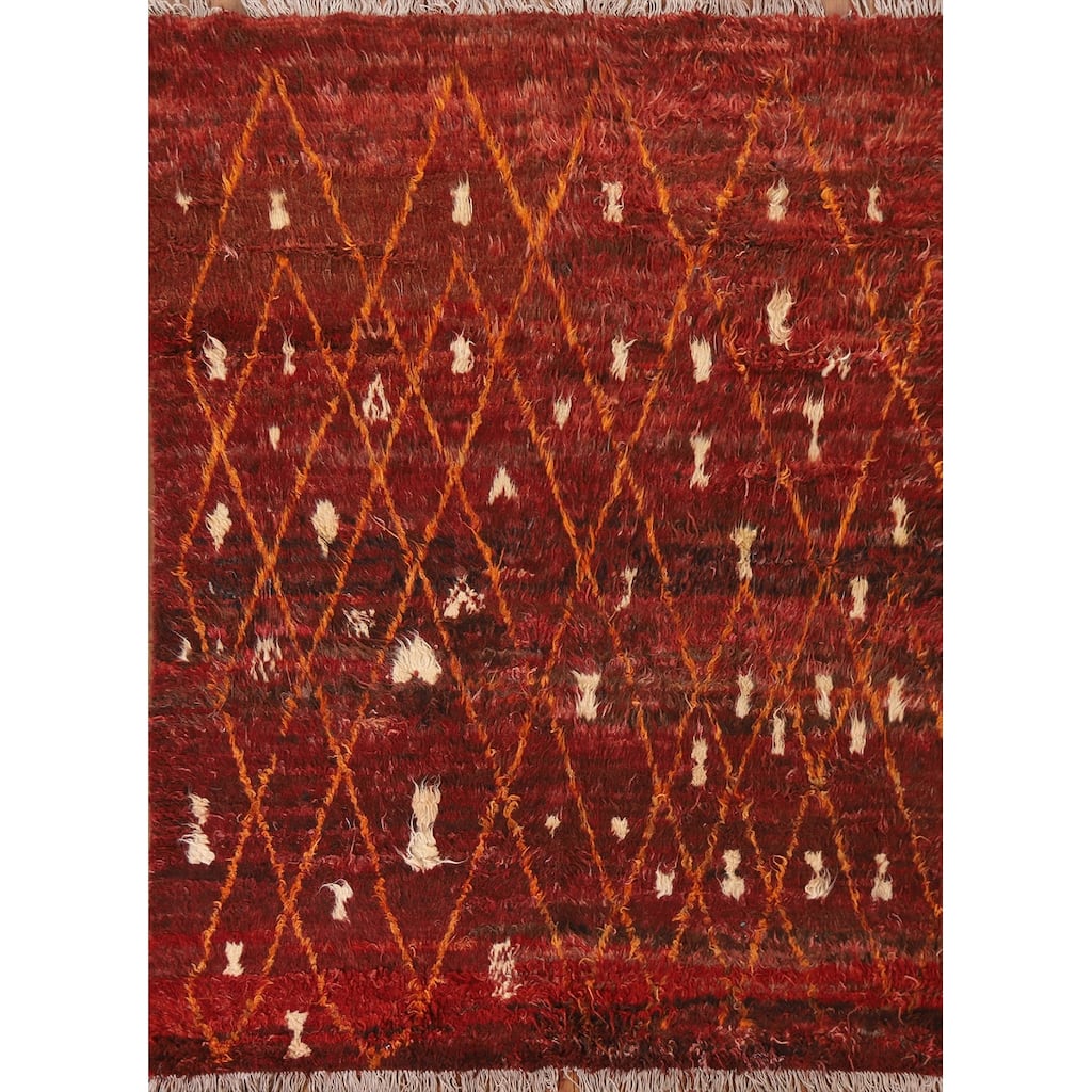 Hand Knotted Oriental 100% Wool Carpet Modern Geometric Red Moroccan Area Rug - 6' 4'' X 5' 0''
