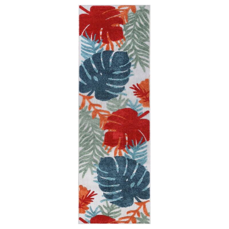 Superior Waikiki Modern Oversized Tropical Leaves Coastal Indoor Outdoor Area Rug