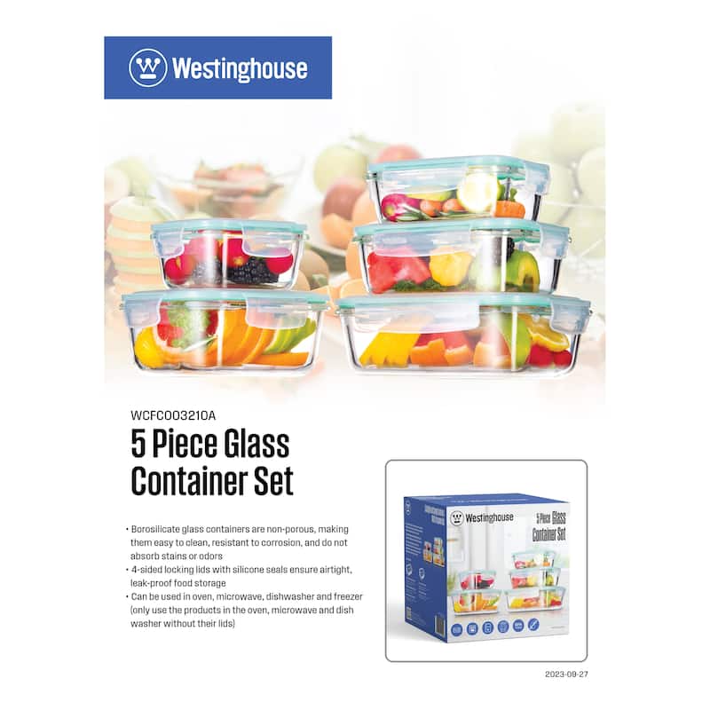Westinghouse 5-Piece Glass Food Storage Container Set - 320 to 1050ml
