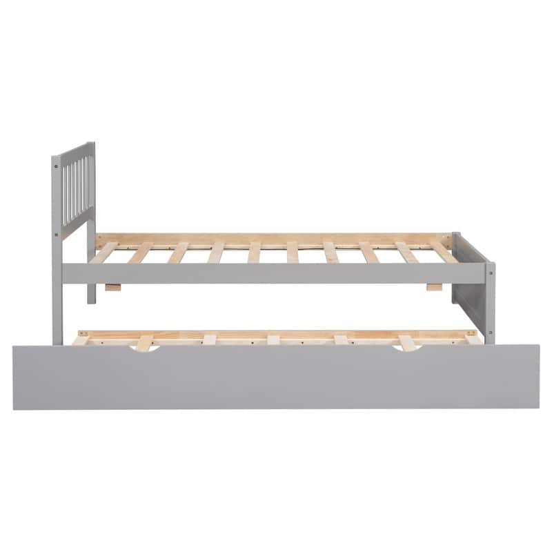 Wooden Twin Size Platform Bed Frame with Trundle