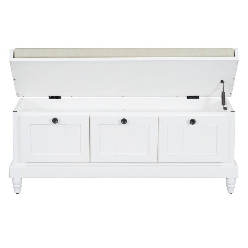 Classic Storage Bench with Cushioned Seat and Three Drawers for Entryway and Living Room