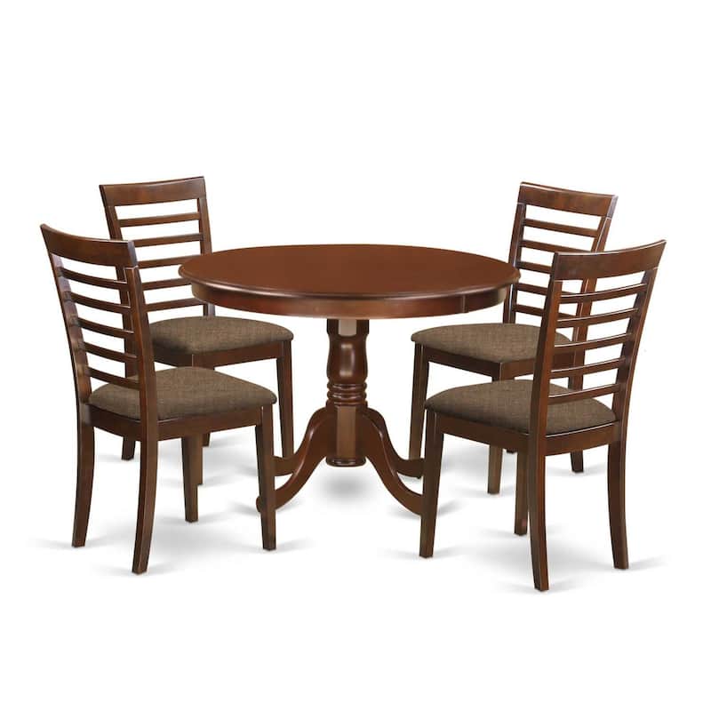 HomeStock 5-Pc Round Mahogany Finish Solid Wood Top Dining table with 4 Chairs