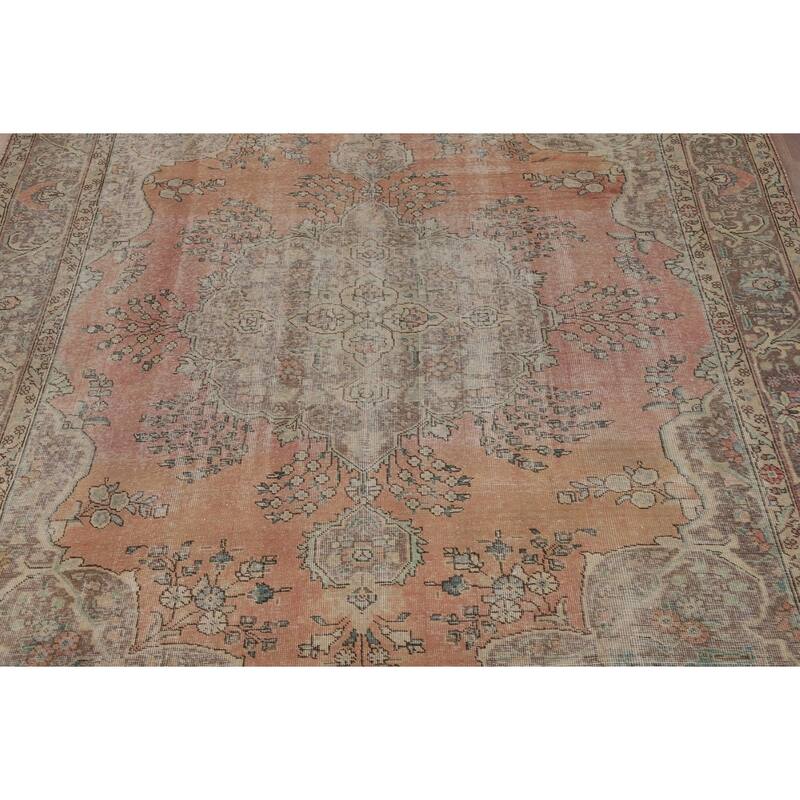 Orange Tabriz Persian Vintage Area Rug Handmade Wool Carpet - 7'9"x 11'0"
