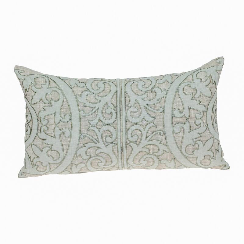 Filigree Rectangular Cotton Throw Pillow - 24" - Beige and Green