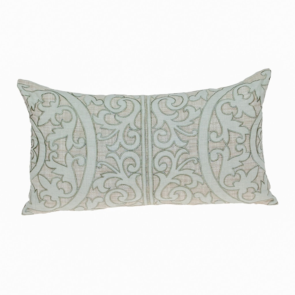 Filigree Rectangular Cotton Throw Pillow - 24" - Beige and Green