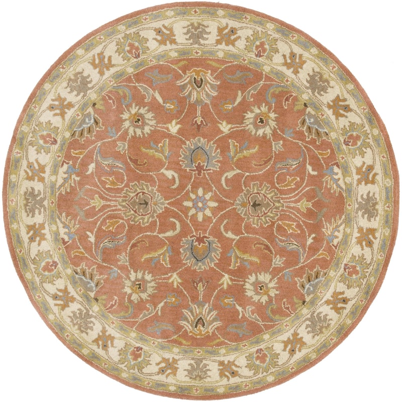 Livabliss Caesar Updated Traditional Border Area Rug. - 6' x 6' Round - Rust
