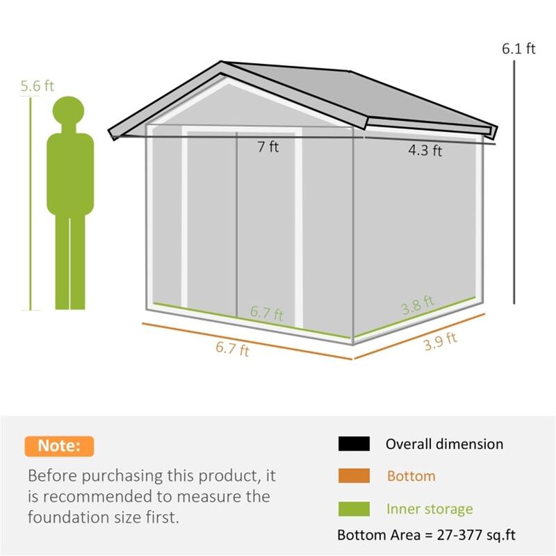 White Galvanized Steel Garden Storage Shed with Sloped Roof and Vents - 80.4" L x 46.8" W x 73.2" H