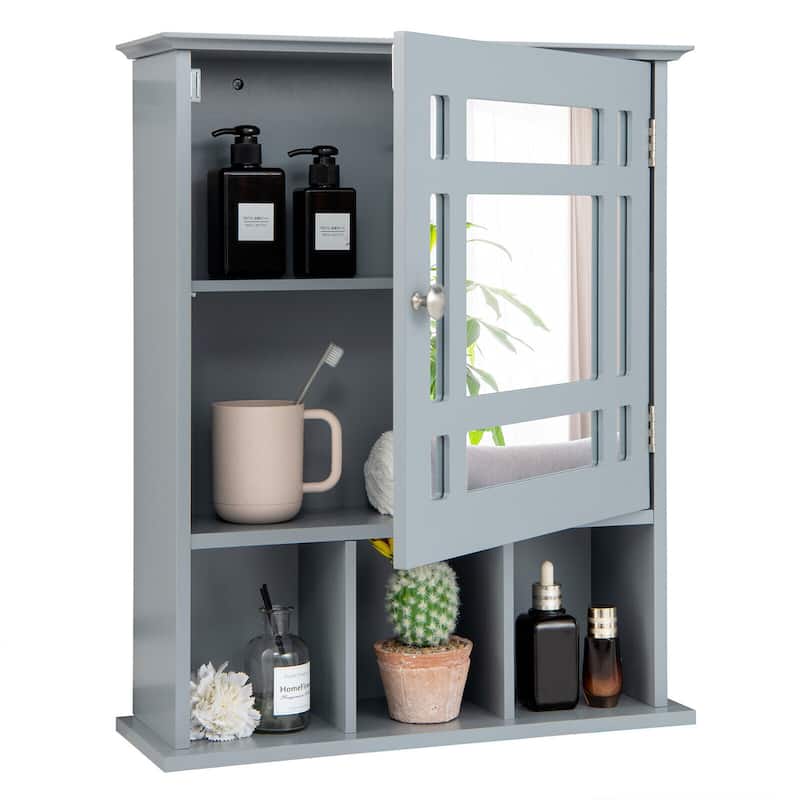 Gymax Mirrored Medicine Cabinet Bathroom Wall Mounted Storage