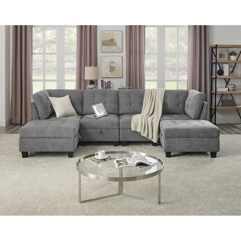 Ushape Sectional Sofa Chenille Combination Sofa Durable Couch with