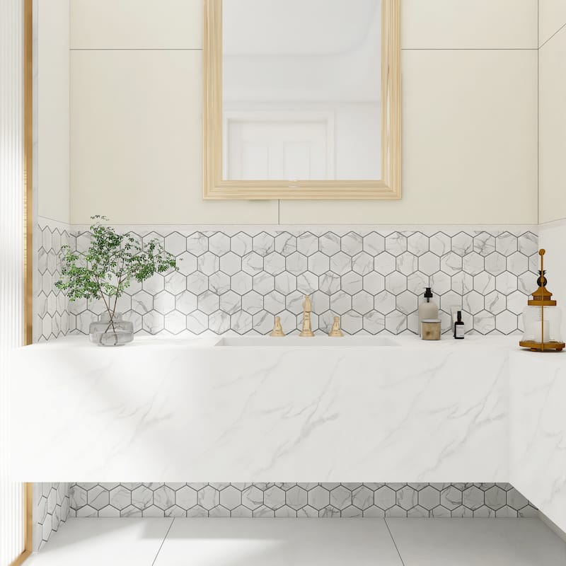 Porcelain Mosaic Tiles - White 4" Hexagon Mosaic Tiles