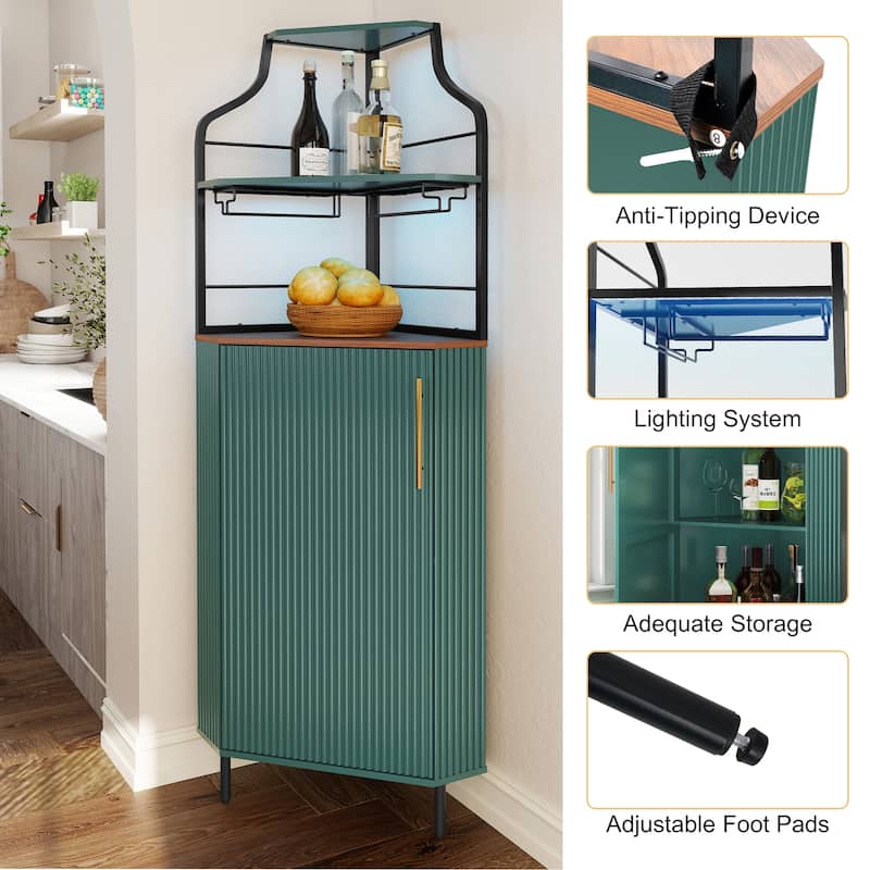 59.05" Tall Corner Bar Storage Cabinet with Wine Rack & Lights