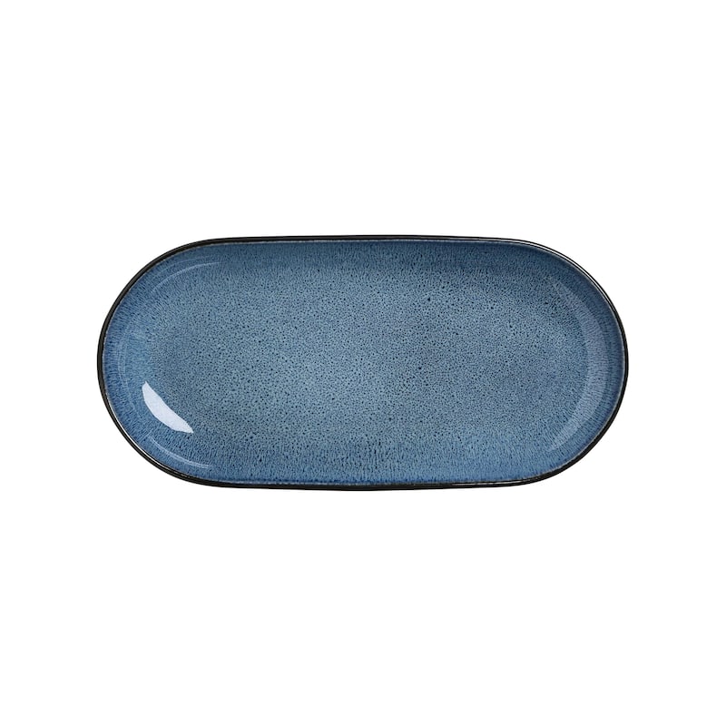 Sango Resona Blue/Black Large Ceramic Serving Platters Set of 2, 14/12 Inch