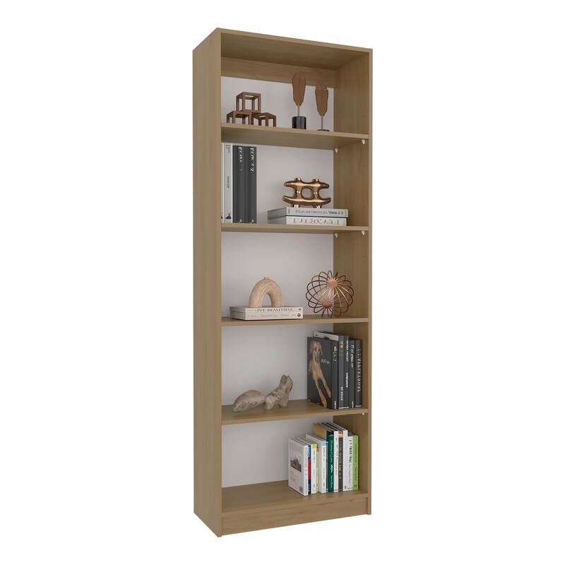 Home 4 Shelves Bookcase, Wide, With Multi-Tiered Storage, Display Shelves, Natural Oak