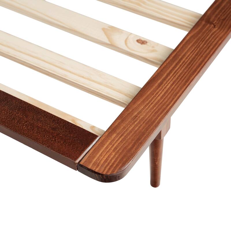 Mid-Century Modern Queen Platform Bed Frame with Spindle Headboard in Walnut