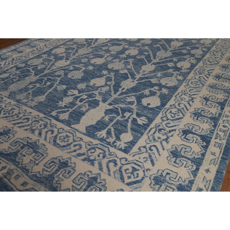 Hand Knotted Oriental 100% Wool Carpet Transitional All-Over Navy Blue & Blues Oushak Area Rug - 14' 9'' X 10' 0''