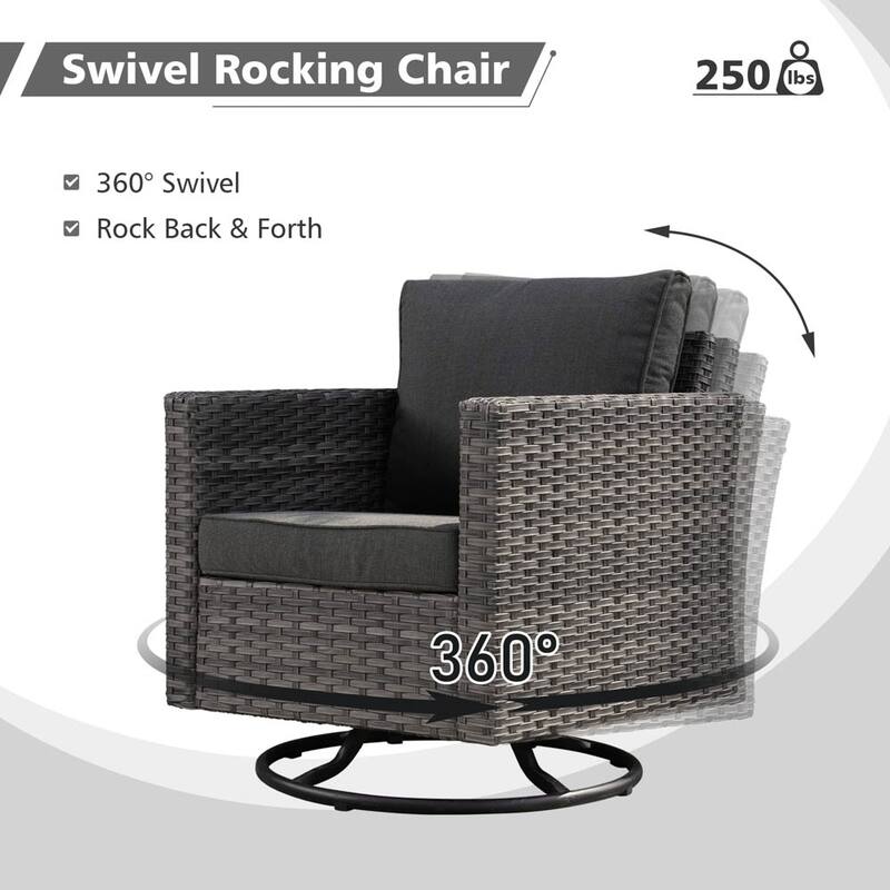 OVIOS 6-piece Patio Wicker Conversation Sofa Set with Swivel Rocking Chairs