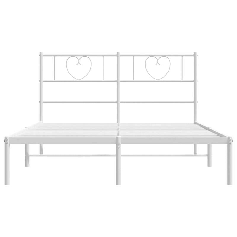 vidaXL Queen Metal Bed Frame with Headboard, White, No Mattress - 81.5" x 61.4" x 35.4"