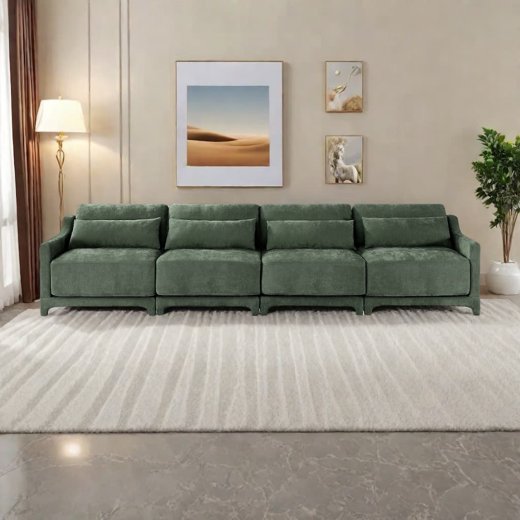 141.7" Chenille 6-Seater Sofa with ergonomic, wooden base,high - resilience sponge for Living Room