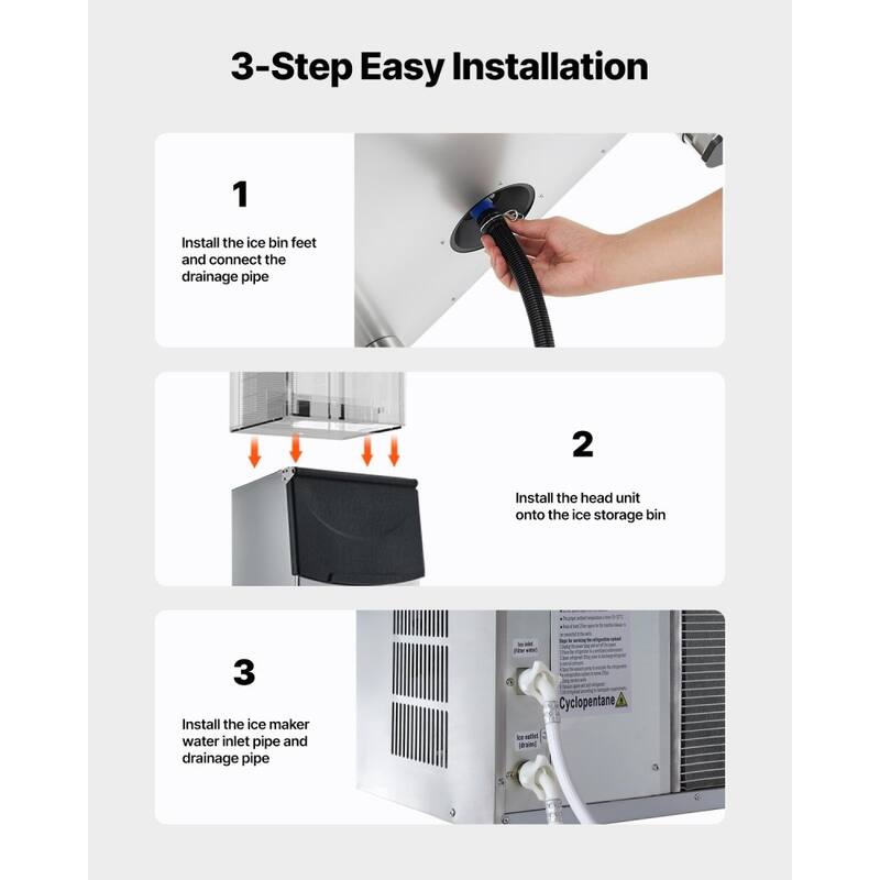 Silver-Black Stainless Steel Commercial Ice Maker Storage Bin 250lbs with Insulated Casing and Adjustable Feet