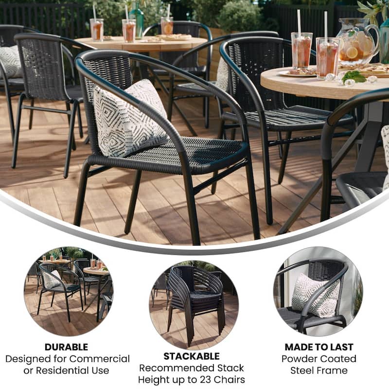 Indoor/Outdoor Stacking Rattan Restaurant Patio Chairs (Set of 4)