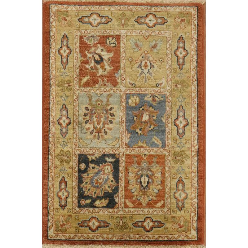 Hand Knotted Oriental 100% Wool Carpet Traditional Geometric Oranges & Rust Peshawar Area Rug - 3' 2'' X 2' 1''