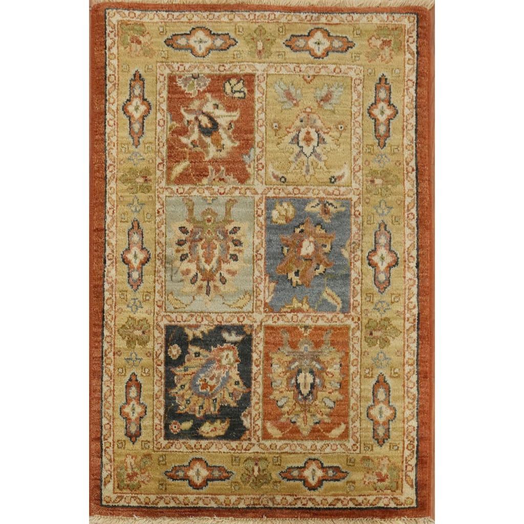 Hand Knotted Oriental 100% Wool Carpet Traditional Geometric Oranges & Rust Peshawar Area Rug - 3' 2'' X 2' 1''