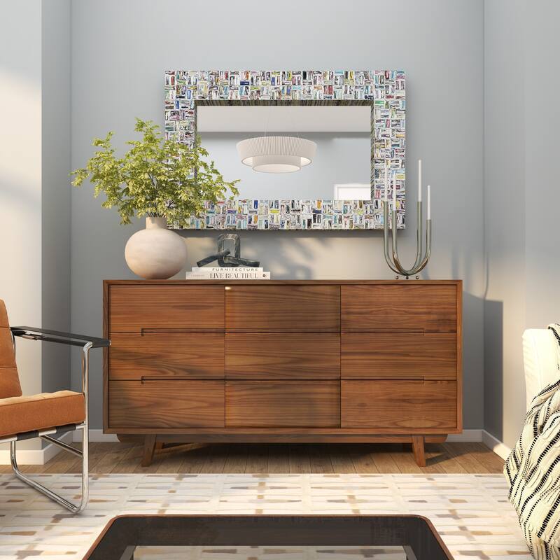 Multi Colored Paper Handmade Recycled Magazine Frame Room Wall Mirror