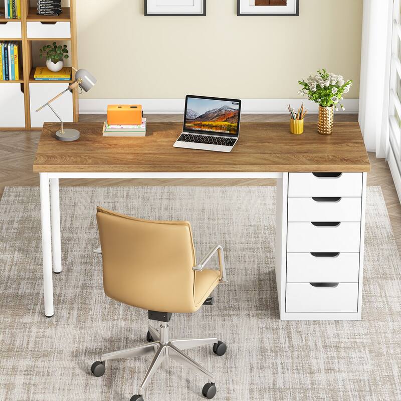 Computer Desk with 5 Drawers, 47 inches Rustic Brown Home Office Desk