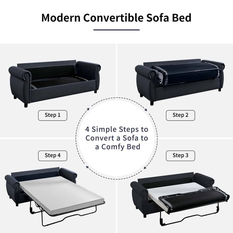 Mixoy Full/Queen Size Pull Out 2 in 1 Sleeper Sofa Bed with Mattress,Convertible Upholstered Loveseat with Nailhead