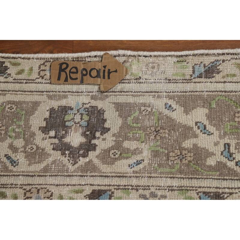 Floral Medallion Tabriz Persian Rug Hand-Knotted Beige Wool Carpet - 8'0"x 11'5"