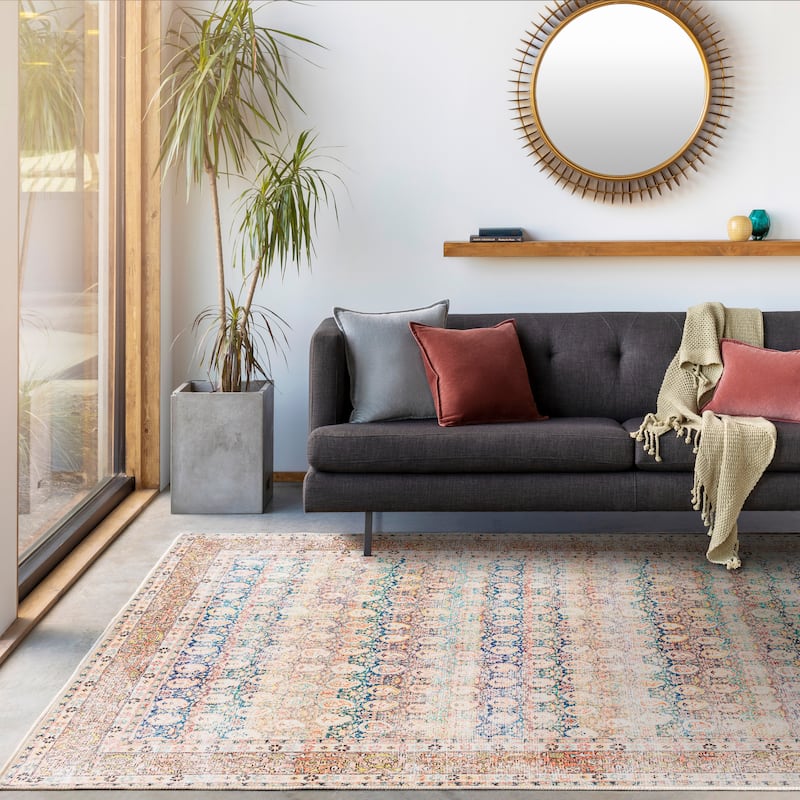 Livabliss Saffron Traditional Paisley Machine Washable Area Rug - Multi/Khaki - 7' 6" x 9' 6"