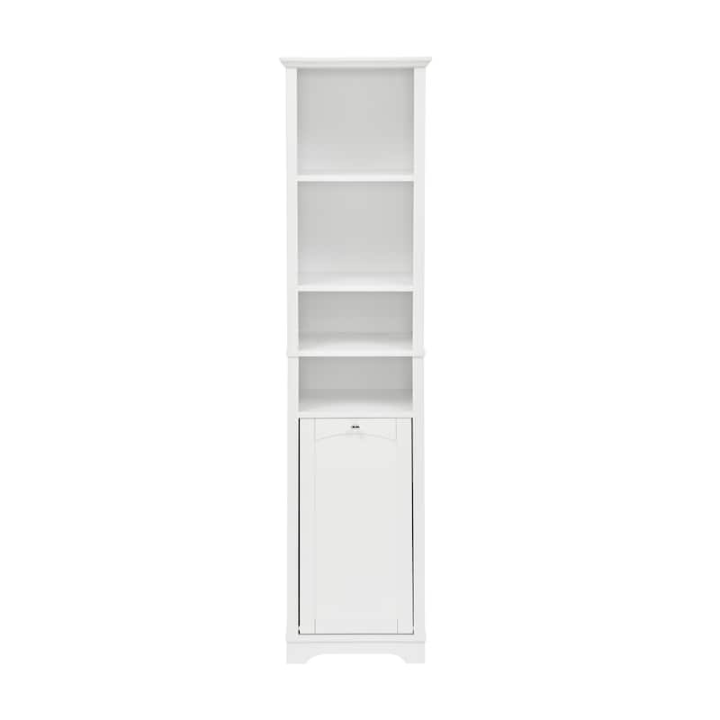 64" Tall Bathroom Floor Standing Storage Cabine with 4 Adjustable Shelves & Laundry Hamper Storage