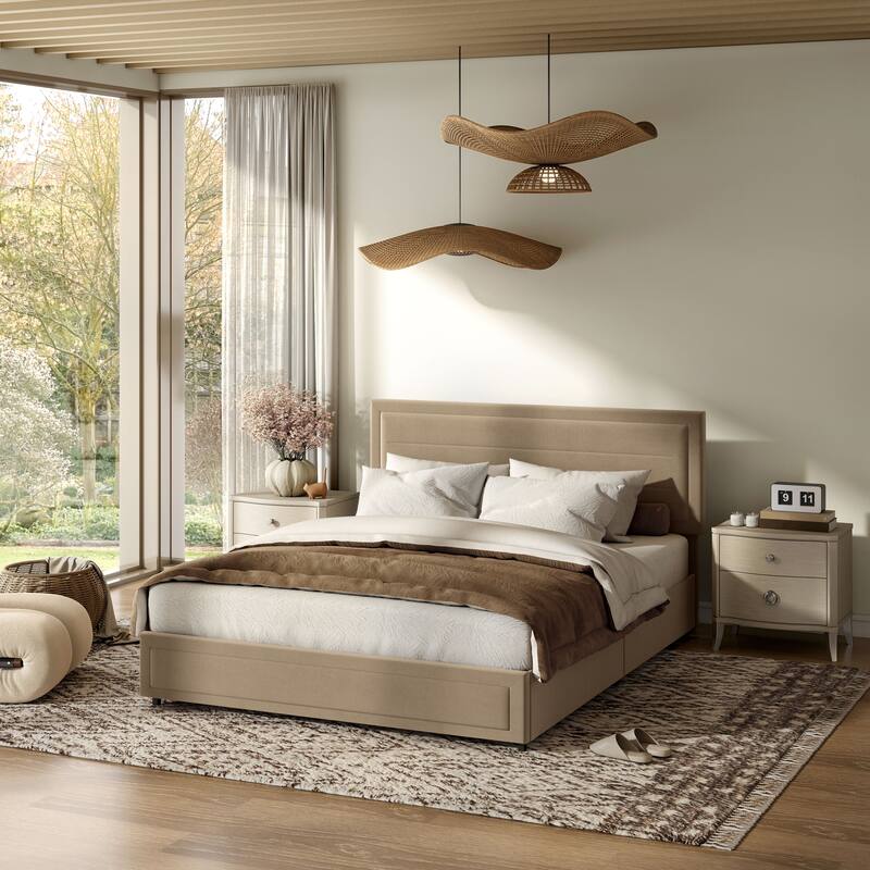 Furniture of America Jacinth Modern Velvet 4-Drawer Queen Storage Platform Bed