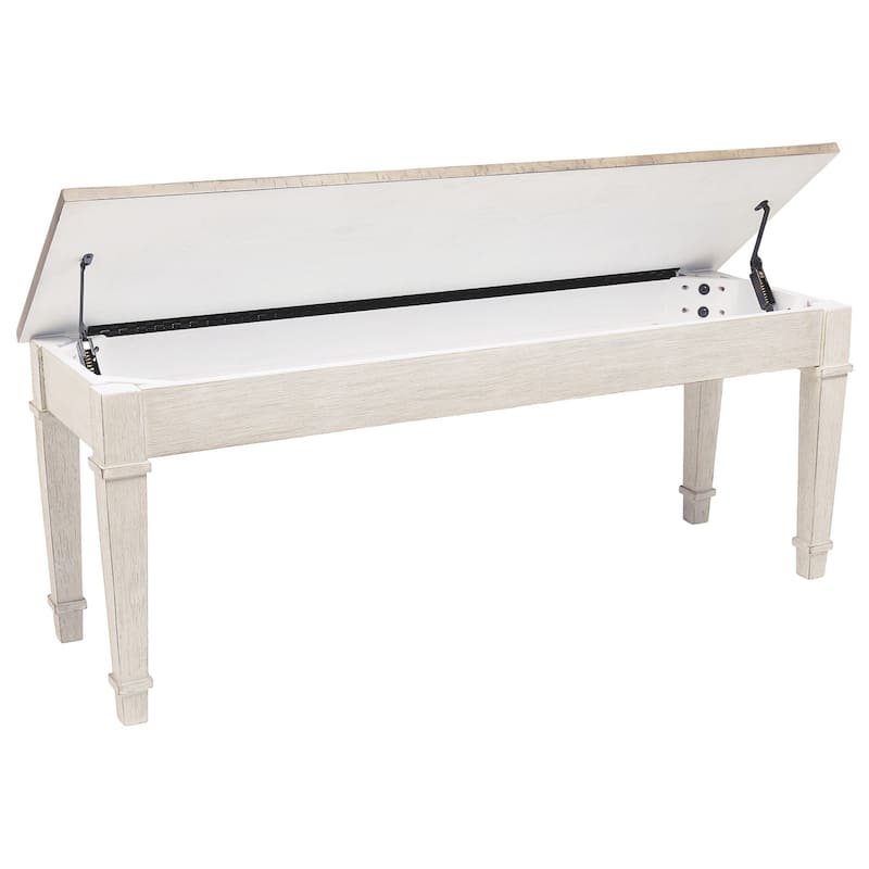 Rectangular Wooden Bench with Under seat Storage, Antique White and Brown - 18 H x 15 W x 42 L Inches