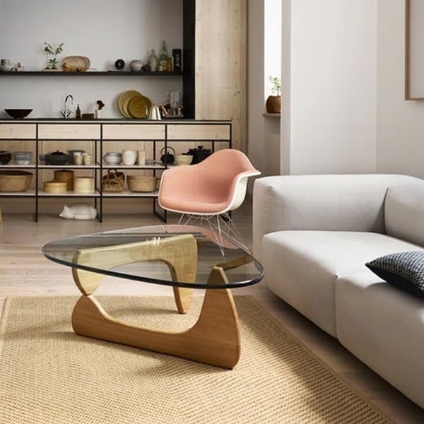 Triangle glass top coffee table