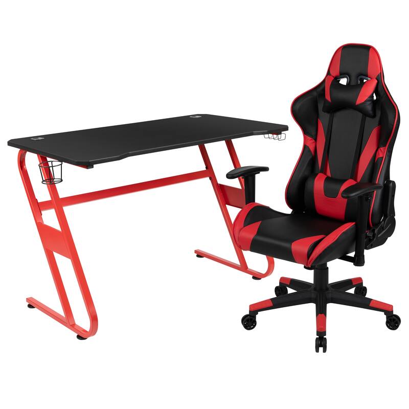 Desk Bundle - Gaming Desk, Cup Holder, Headphone Hook and Reclining Chair