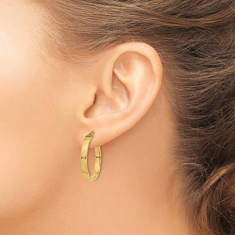 Curata 14k Yellow Gold Sparkle Cut Edge Polished Hoop Earrings - 26.75x25mm