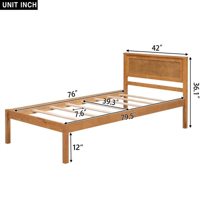 Simple Wood Platform Bed Frame Wood Slat Support Bed Frame with Headboard, Clean Lines Suit for Minimalist Bedroom Apartment