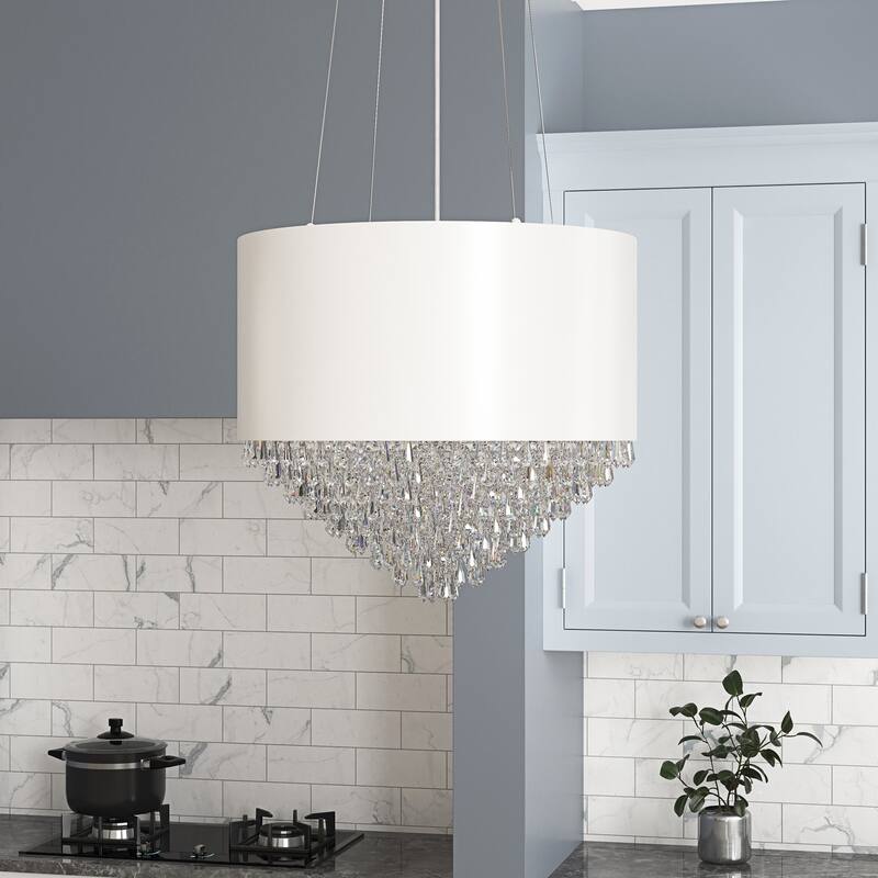 Modern Black or White Metal Drum Shape Pendant Light for Dining Room Kitchen Island - White