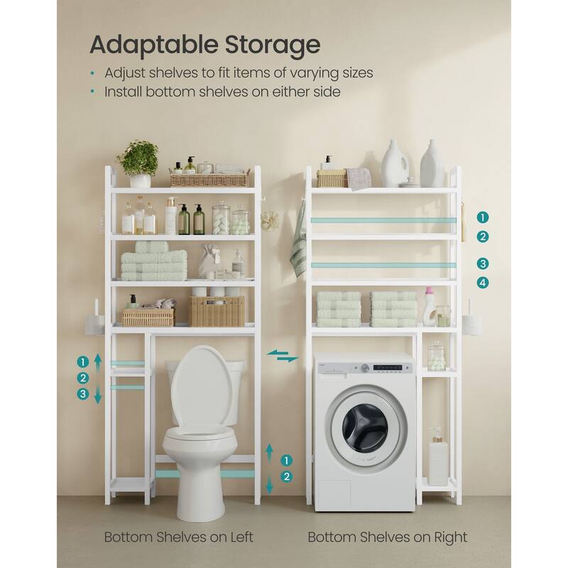 4-Tier Space-Saving Over Toilet Storage Shelf with Adjustable Shelves and Wicker Frame - 32.7''L x 10.2''W x 72.8''H