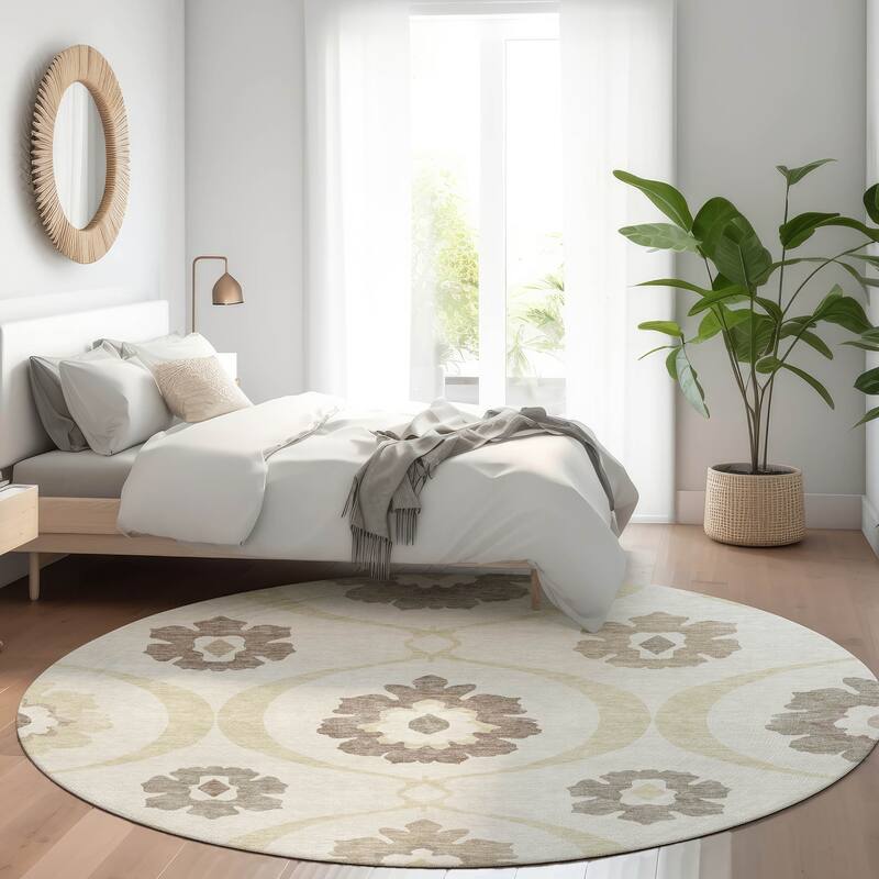 Machine Washable Indoor/ Outdoor Chantille Floral Geo Rug