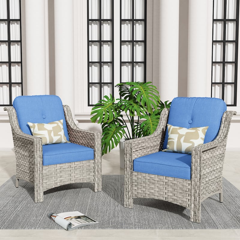 HOOOWOOO 2-piece High Back Wicker Rattan Outdoor Patio Chair Set - Diamond Blue