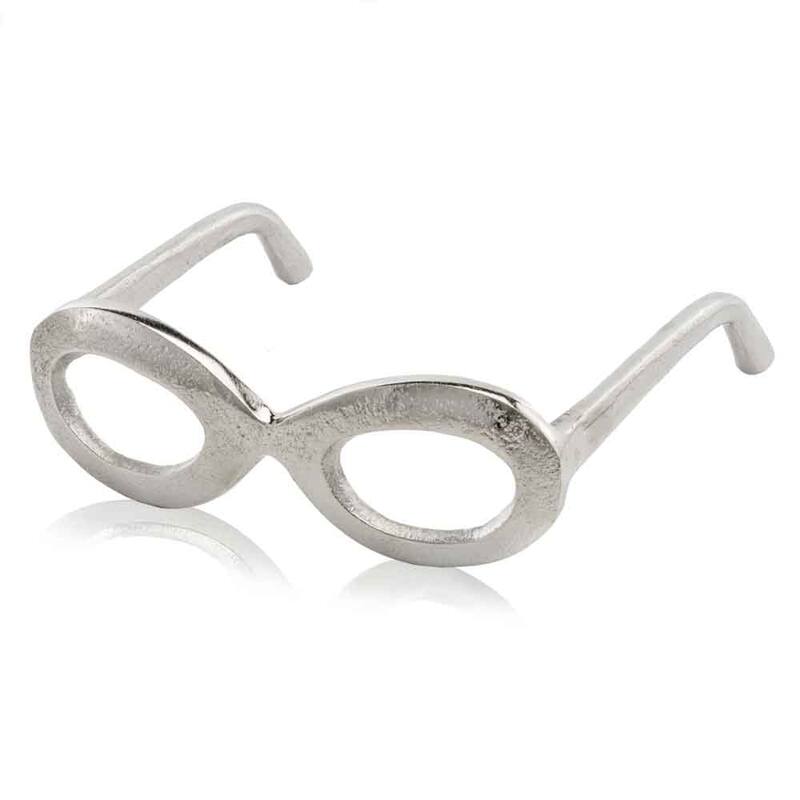 HomeRoots 8" Silver Textured Oval Glasses Tabletop Sculpture - 2.5 x 6.5 x 6.5