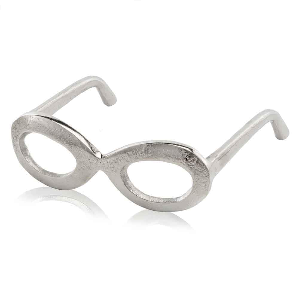 HomeRoots 8" Silver Textured Oval Glasses Tabletop Sculpture - 2.5 x 6.5 x 6.5