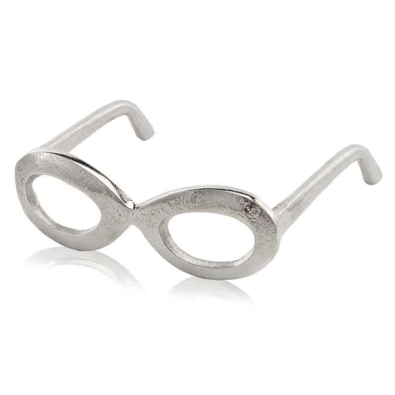 HomeRoots 8" Silver Textured Oval Glasses Tabletop Sculpture - 2.5 x 6.5 x 6.5 - 2.5 x 6.5 x 6.5 - Silver