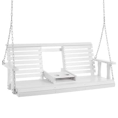 White Cedar Wood Porch Swing with Steel Chains and Cup Holder - 60” L x 28” W x 23.6” H
