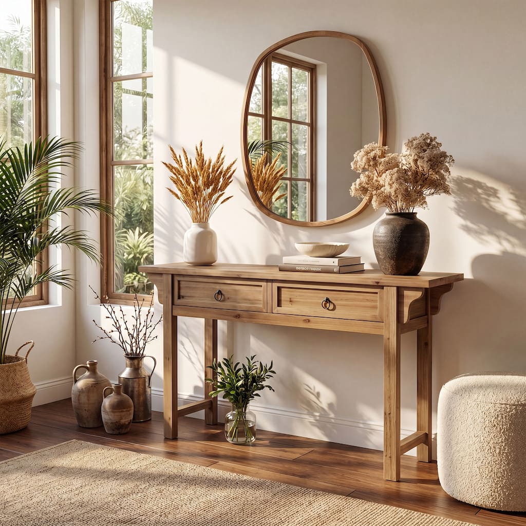 63" Solid Wood Entryway Table, Long Narrow Console Table